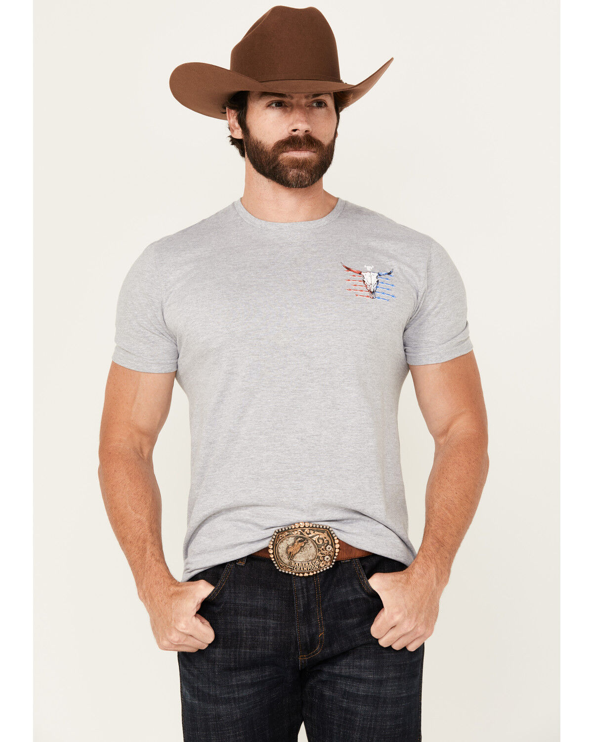 Image #2 - Cowboy Hardware Men's Live Free Short Sleeve Graphic T-Shirt, Grey, hi-res