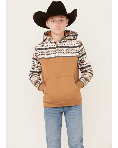 Image #1 - Hooey Boys' Southwestern Print Hooded Pullover , Black, hi-res