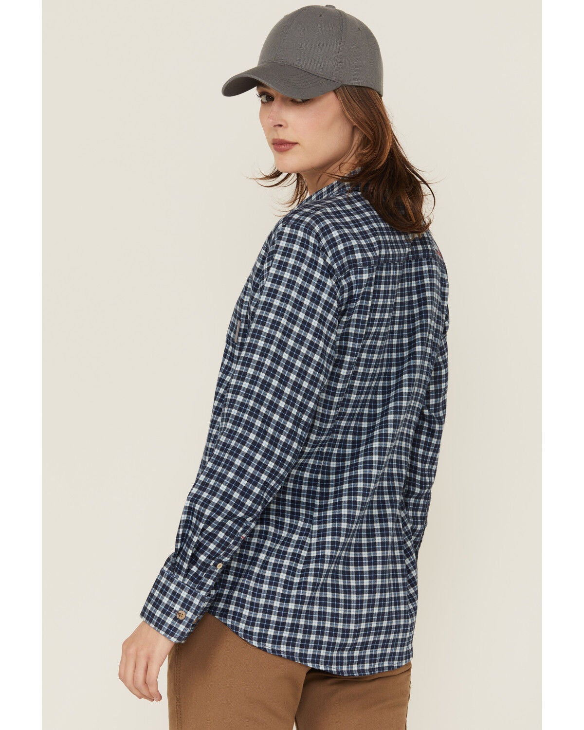 Image #4 - Ariat Women's FR Angeles Plaid Print Long Sleeve Button-Down Work Shirt, Navy, hi-res