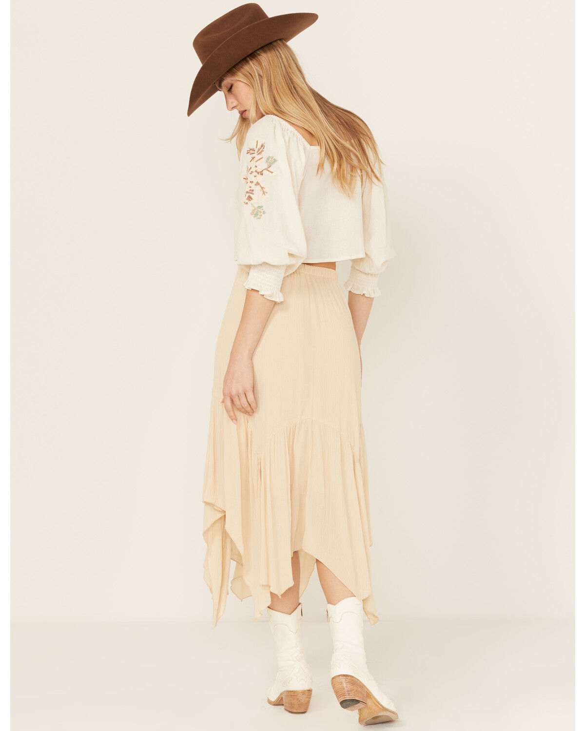 Image #3 - Originality Women's Handkerchief Hem Midi Skirt, Cream, hi-res