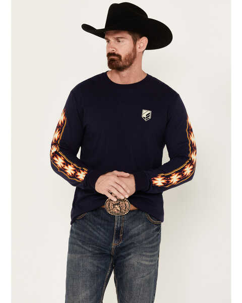 RANK 45® Men's Southwestern Print Long Sleeve Graphic T-Shirt, Navy, hi-res