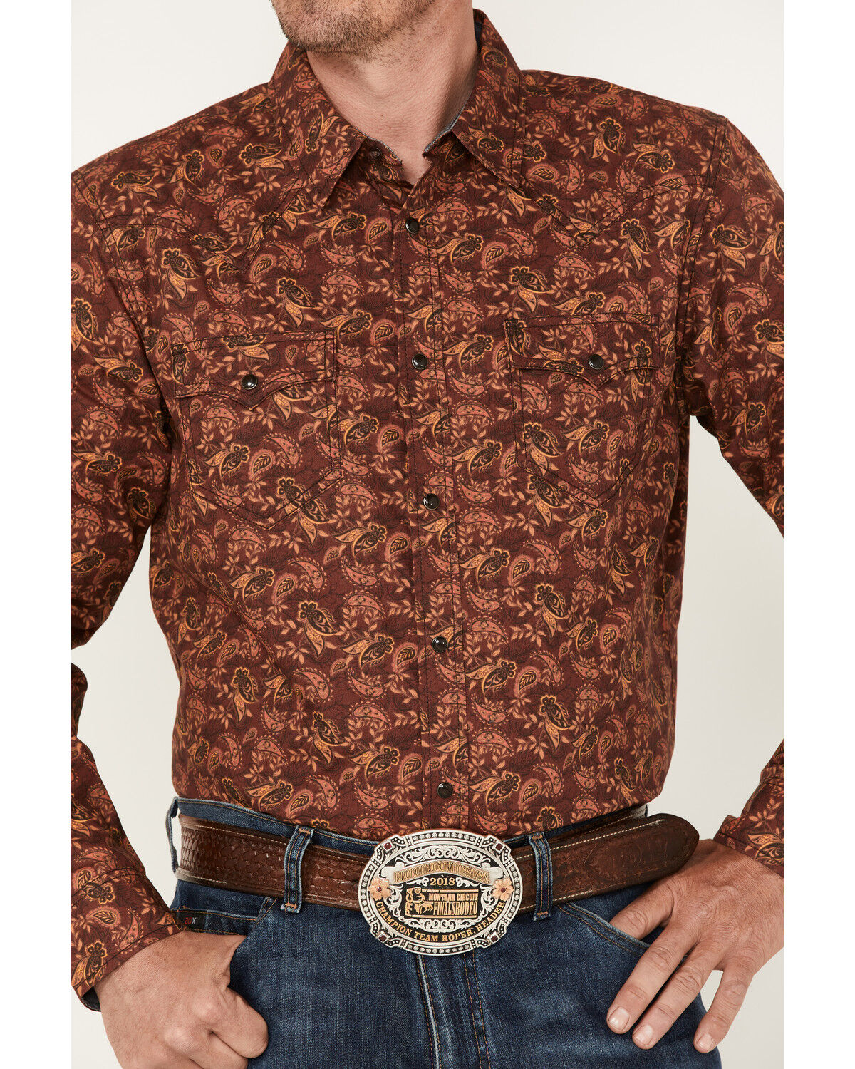 Image #3 - Cody James Men's On Tour Paisley Print Snap Western Shirt, Burgundy, hi-res