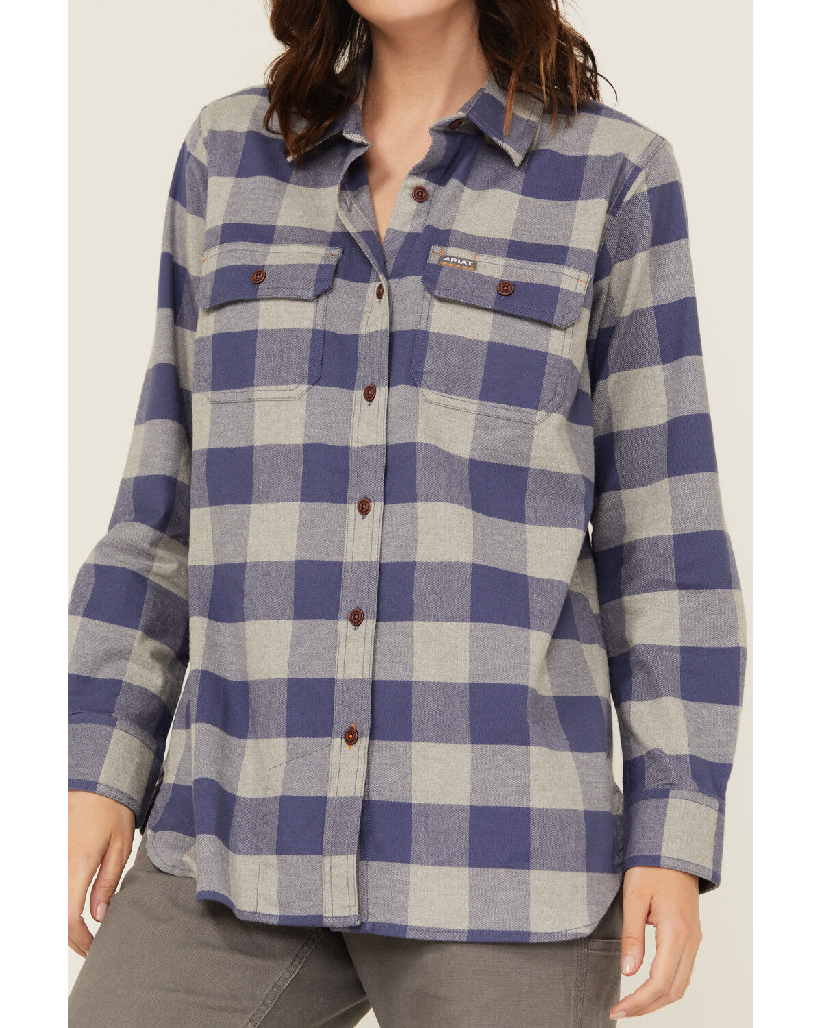 Image #3 - Ariat Women's Rebar Tunic Long Sleeve Button-Down Flannel Work Shirt, Blue, hi-res