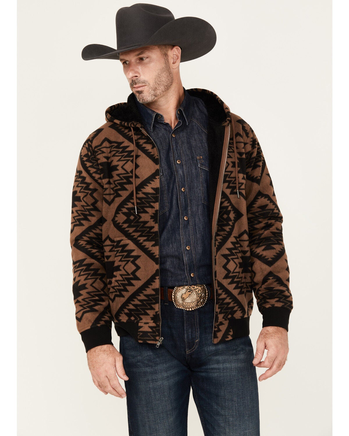 Cody James Men's Basin Southwestern Print Fleece Hooded Jacket, Brown, hi-res