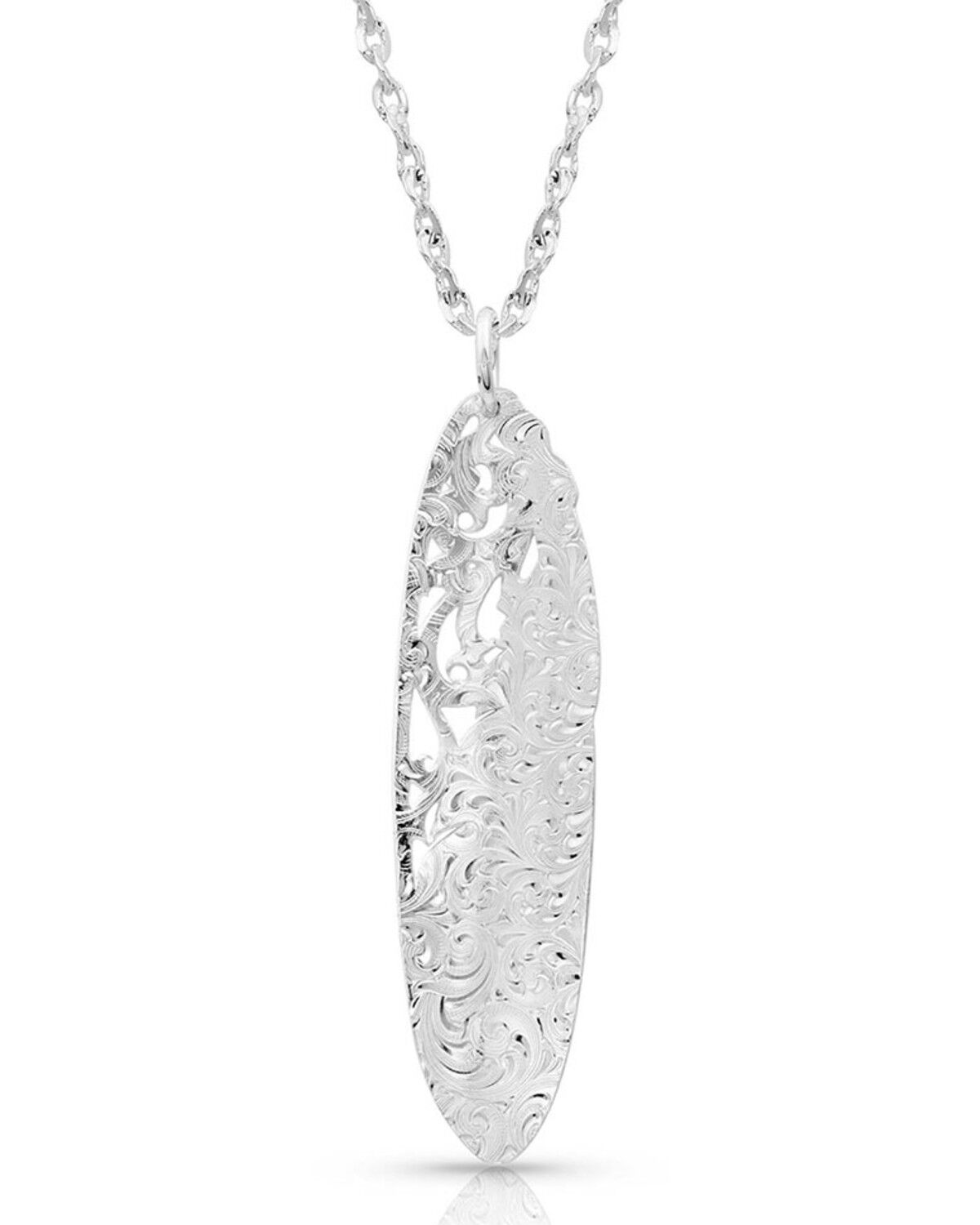 Image #2 - Montana Silversmiths Women's Wind Dancer Pierced Feather Oval Necklace, Silver, hi-res
