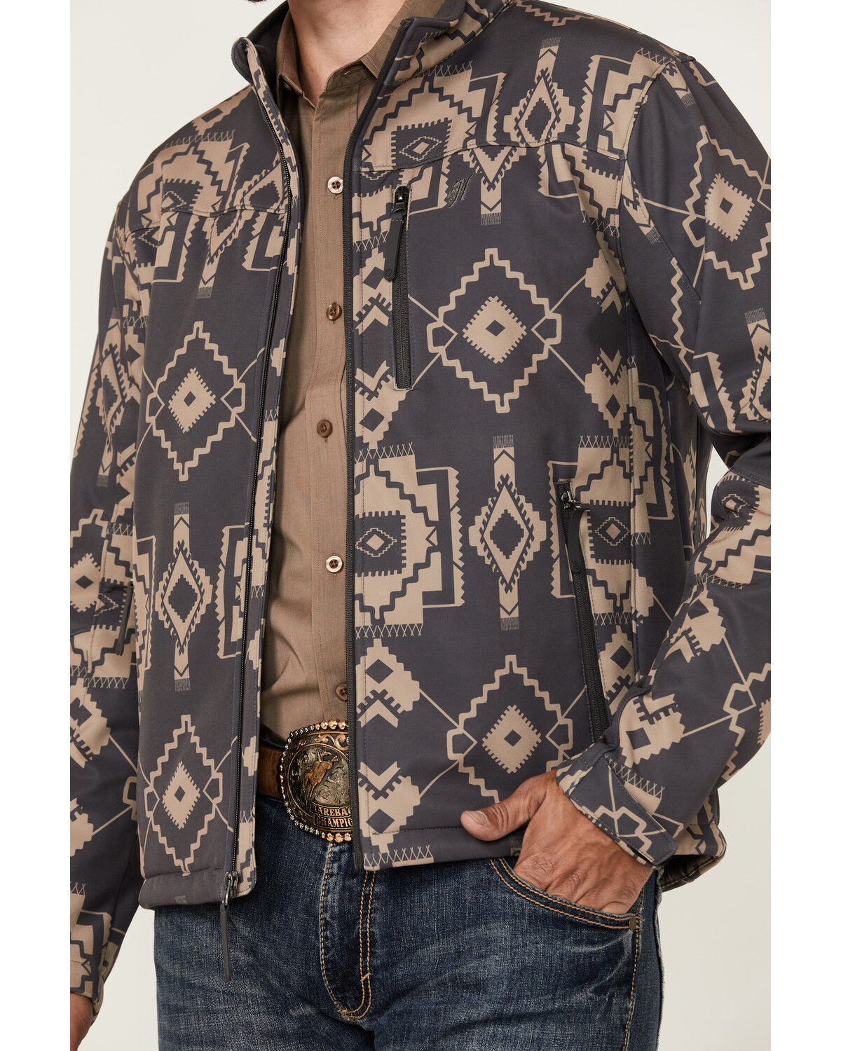 Image #3 - Hooey Men's Southwestern Print Softshell Jacket, Charcoal, hi-res