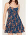 Image #3 - Shyanne Women's Leon Floral Print Button-Front Mini Dress, Navy, hi-res