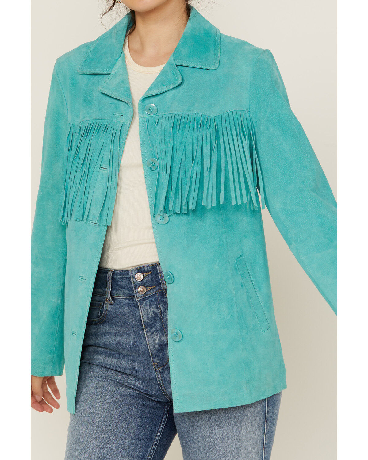 Image #3 - Scully Women's Solid Fringe Blazer, Turquoise, hi-res