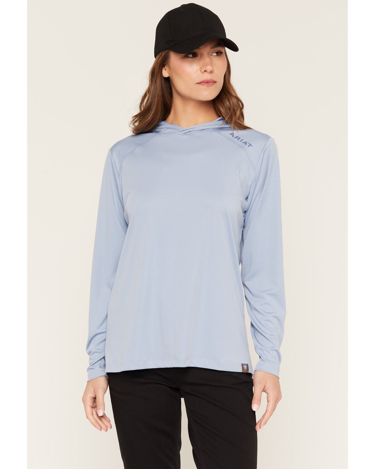 Image #1 - Ariat Women's Rebar Sunblocker Hooded Long Sleeve T-Shirt, Blue, hi-res