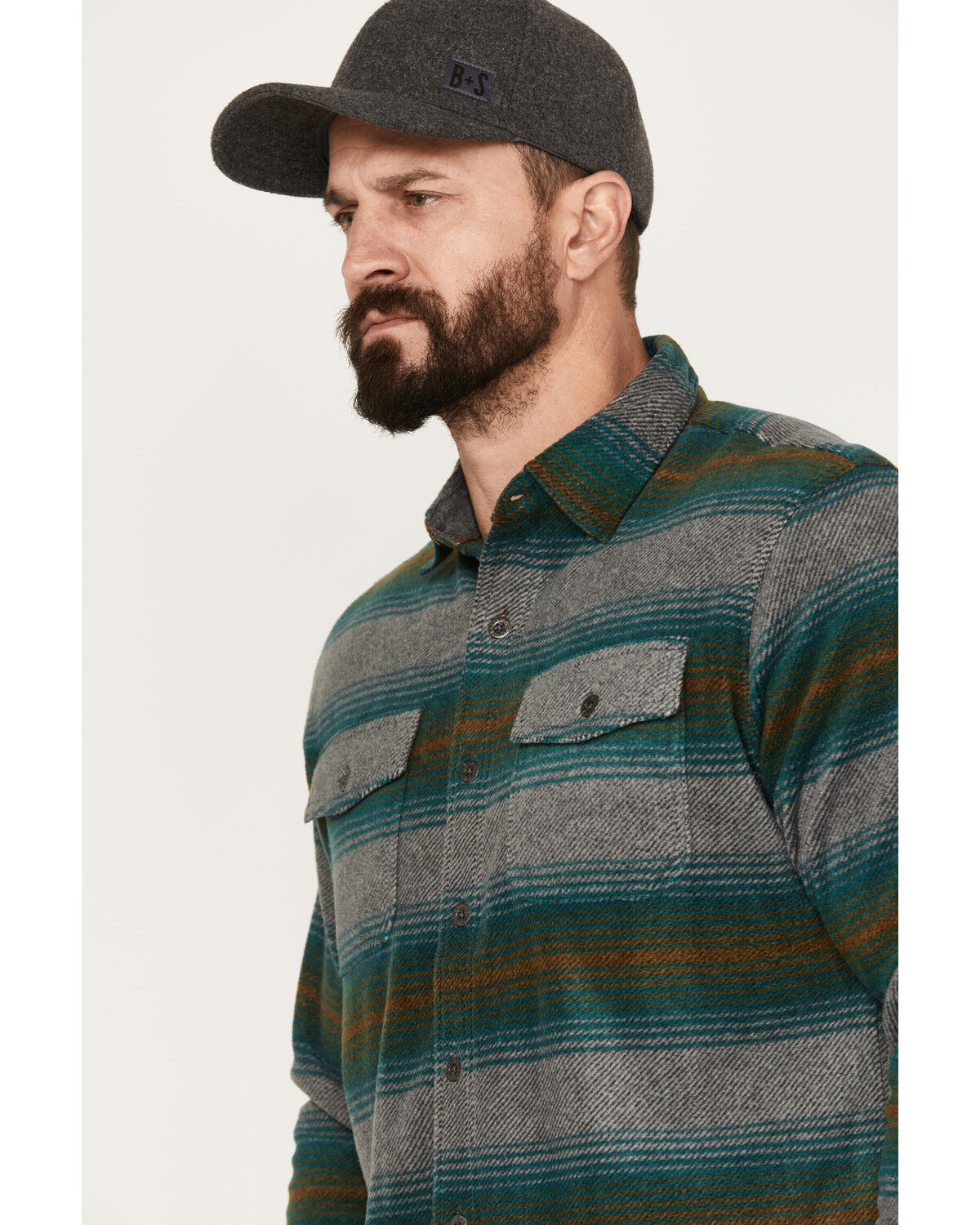 Image #2 - Dakota Grizzly Men's Bowie Button Down Long Sleeve Striped Western Fleece Shirt, Green, hi-res