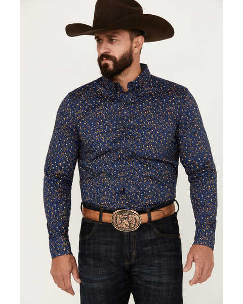 Cody James Men's Meadowlark Floral Print Long Sleeve Button-Down Stretch Western Shirt - Big , Navy, hi-res