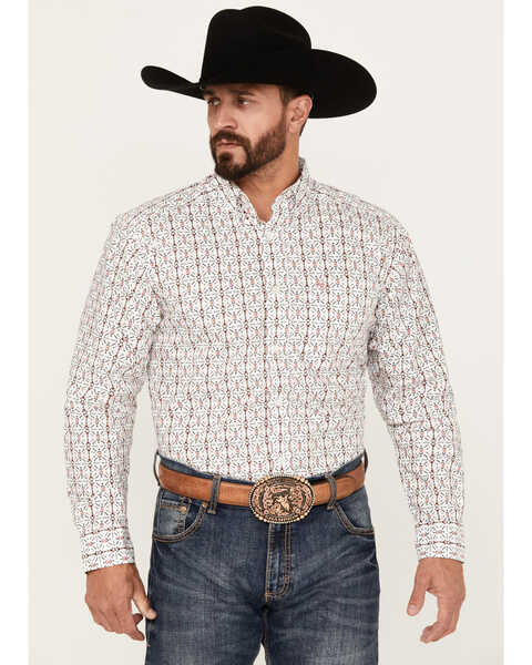 Ariat Men's Edgar Southwestern Print Long Sleeve Button-Down Western Shirt, White, hi-res