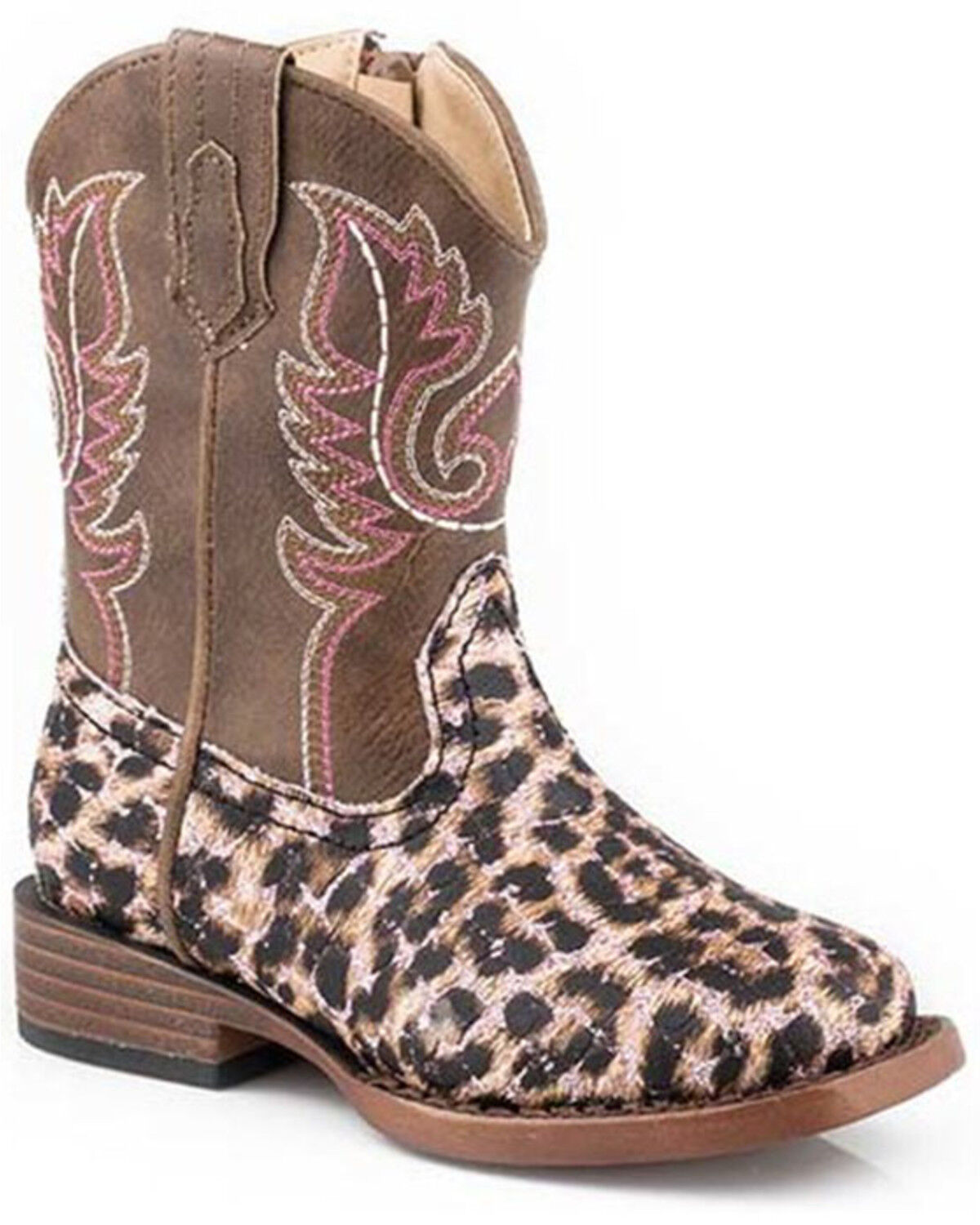 Image #1 - Roper Toddler Girls' Glitter Leopard Western Boots - Square Toe, Pink, hi-res