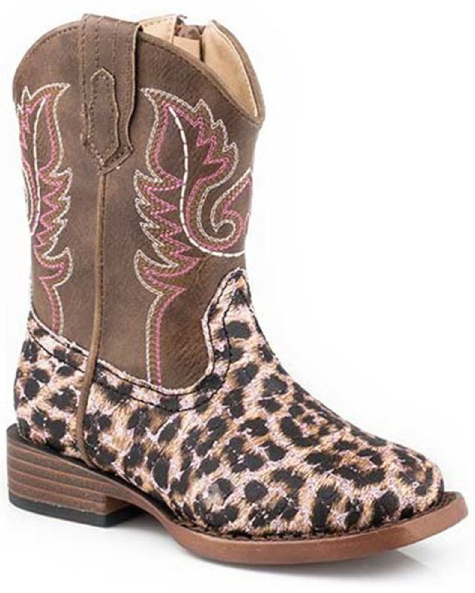 Image #1 - Roper Toddler Girls' Glitter Leopard Western Boots - Square Toe, Pink, hi-res