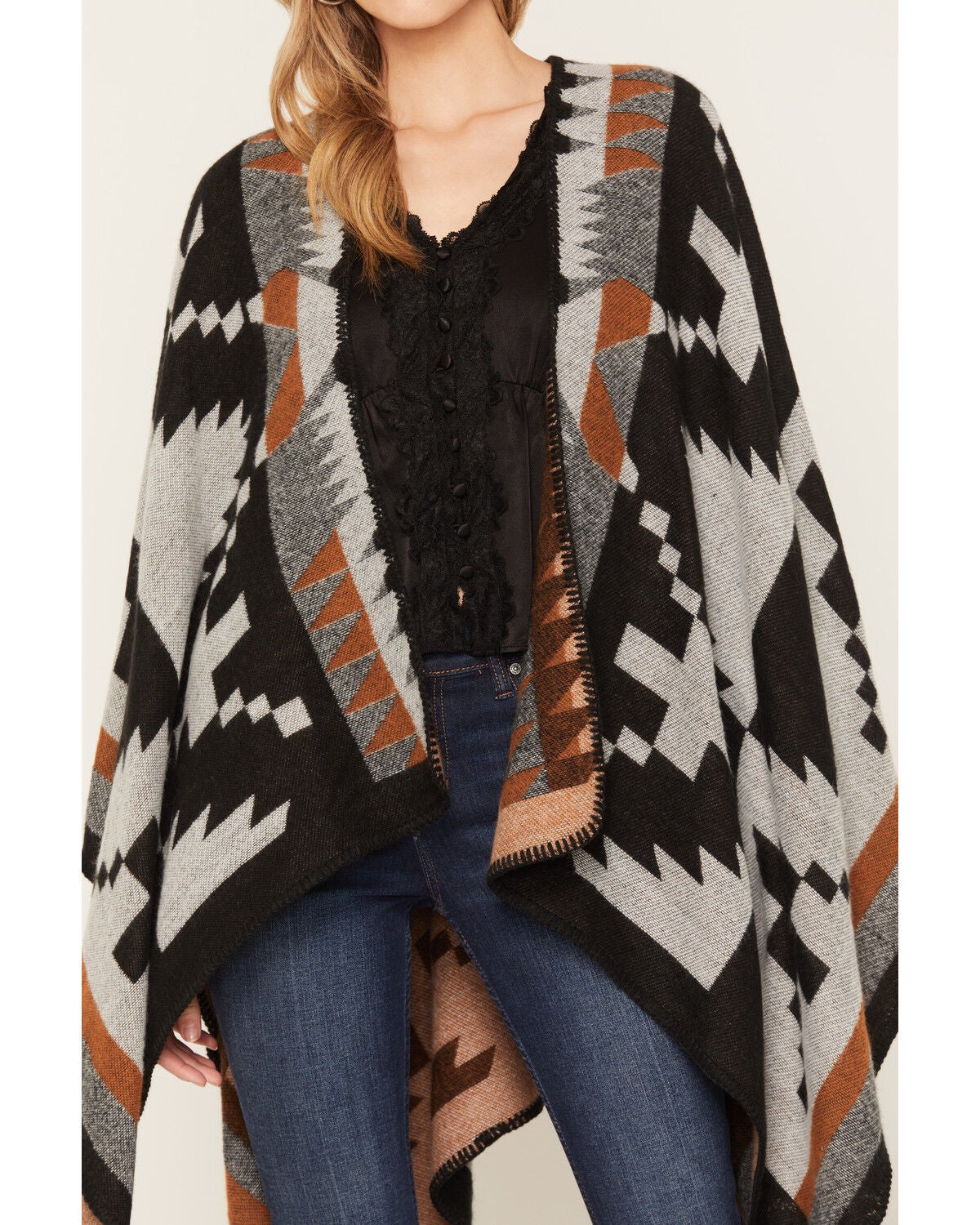 Image #3 - Shyanne Women's Garnet Southwestern Print Shawl, Black, hi-res