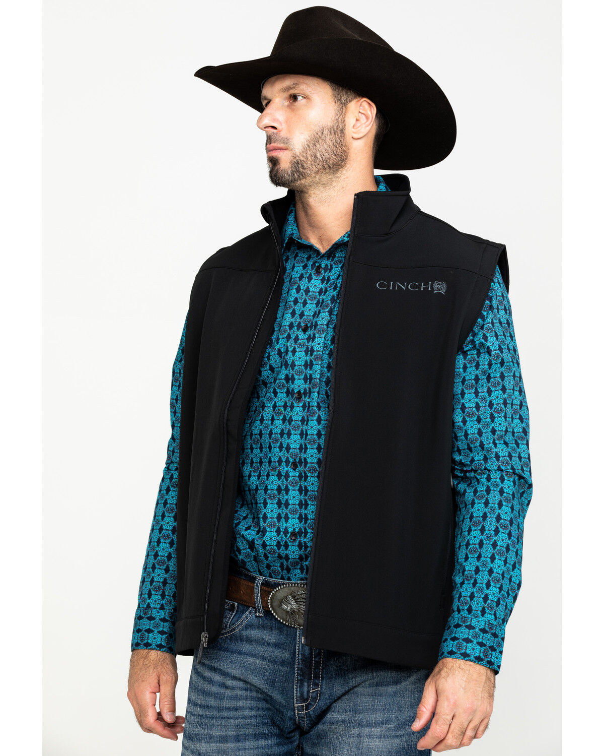 Image #1 - Cinch Men's Solid Bonded Softshell Zip Vest, Black, hi-res