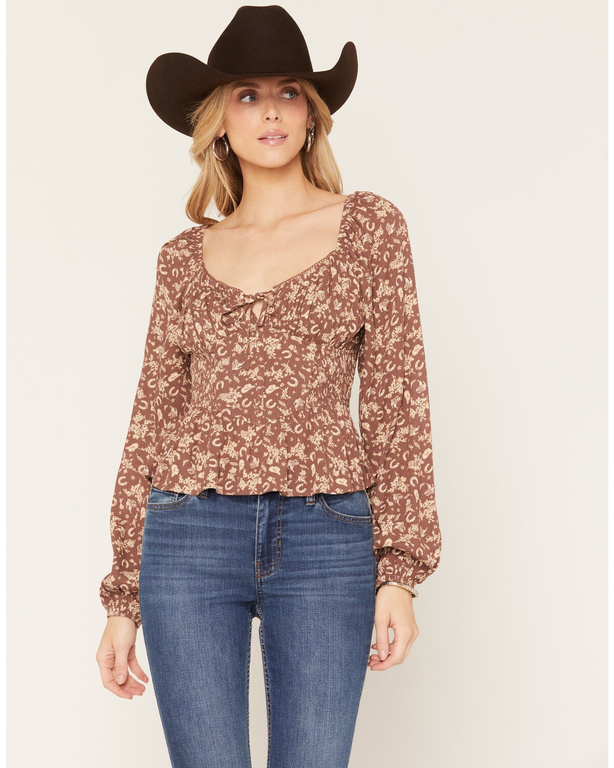 Ash & Violet Women's Boot Barn Exclusive Conversational Print Corset Top, Brown, hi-res