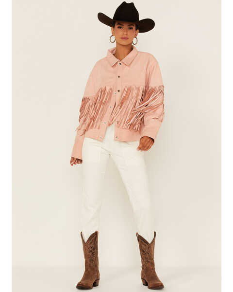Image #2 - Understated Leather Women's Howling Moon Fringe Leather Jacket, Pink, hi-res