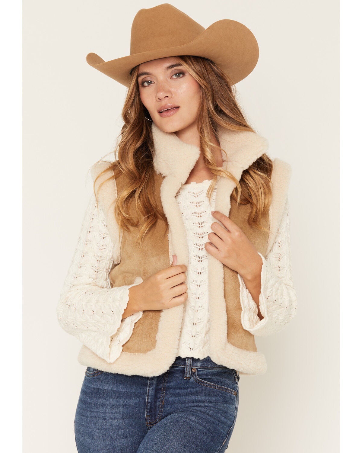 Revel Women's Faux Fur Reversible Vest, Tan, hi-res