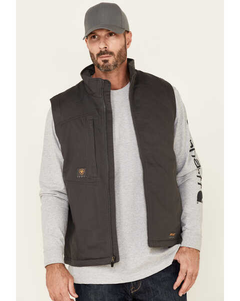Ariat Men's Rebar Grey Washed Duracanvas Insulated Zip-Front Work Vest , Grey, hi-res