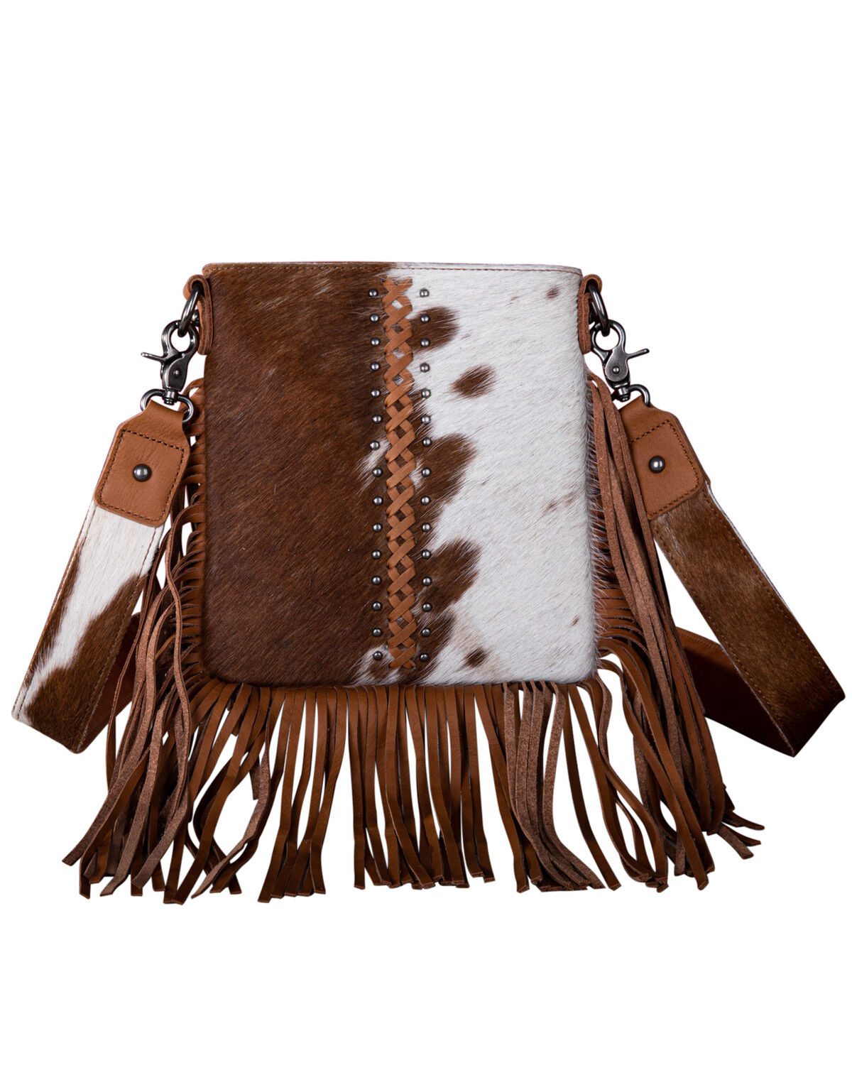 Image #1 - Montana West Women's Genuine Leather Hair-On Fringe Crossbody Bag, Brown, hi-res