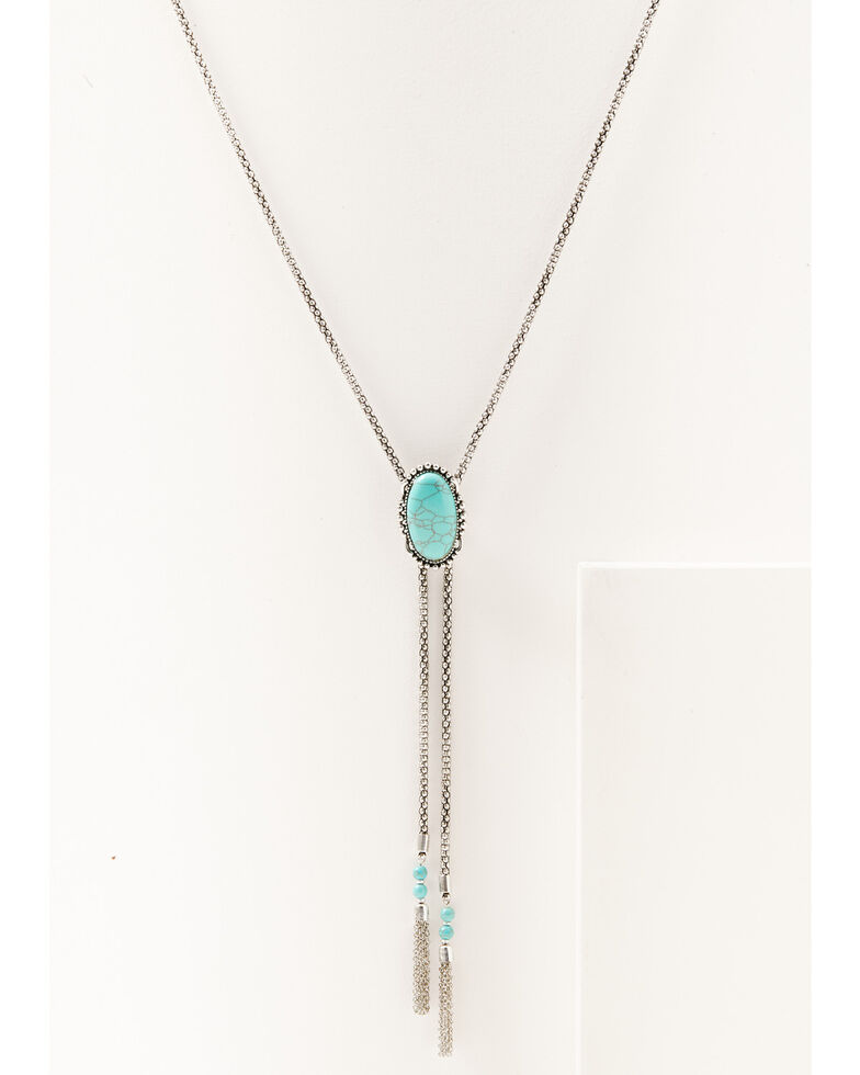 Prime Time Women's Turquoise Stone Bolo Necklace, Silver, hi-res
