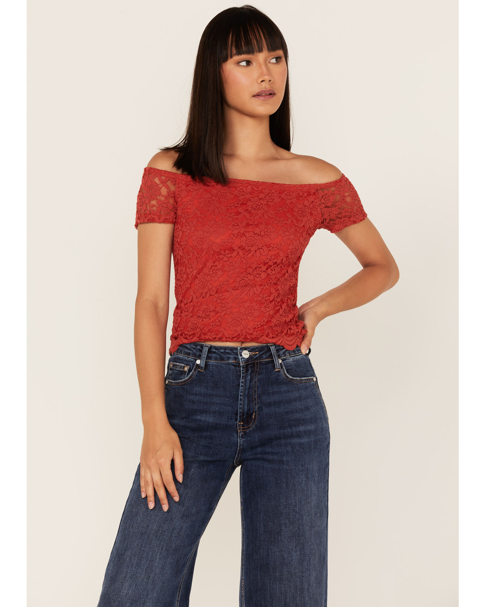 Panhandle Women s Floral Lace Off Shoulder Shirt Country Outfitter