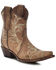Image #1 - Circle G Women's Embroidered Ankle Booties - Snip Toe, Tan, hi-res