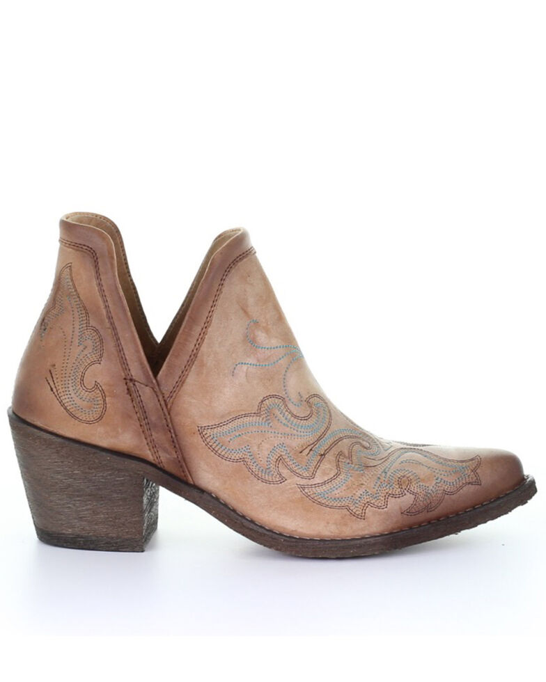 Circle G Women's Cognac Embroidery Fashion Booties - Round Toe, Brown, hi-res