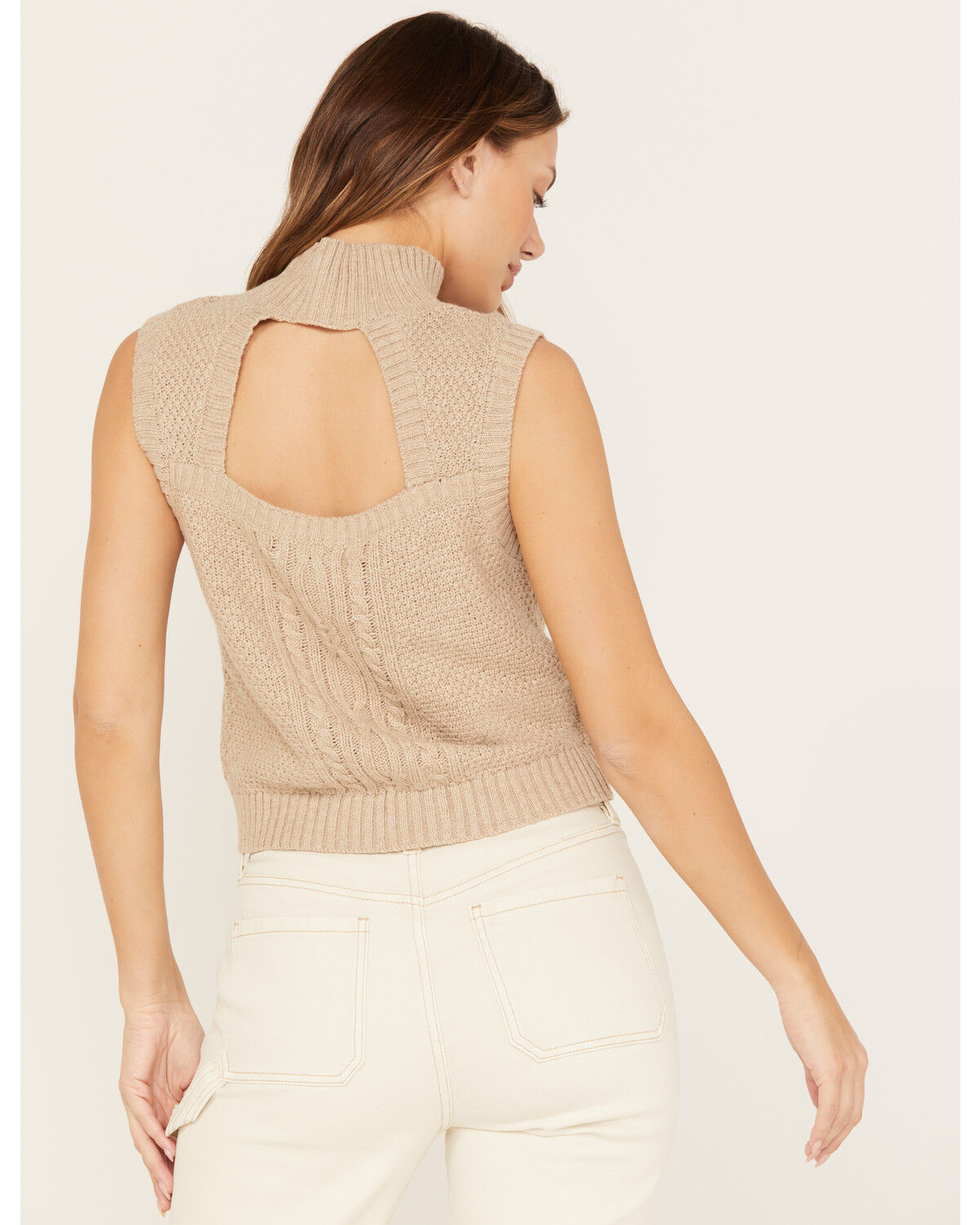 Image #4 - Cleo + Wolf Women's Mock Neck Cropped Tank, Sand, hi-res