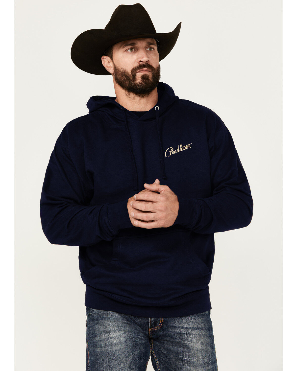 Image #2 - Pendleton Men's Boot Barn Exclusive Large Tucson Hooded Sweatshirt, Navy, hi-res