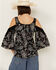 Image #4 - Wild Moss Women's Paisley Print Crochet Cold Shoulder Top, Black, hi-res