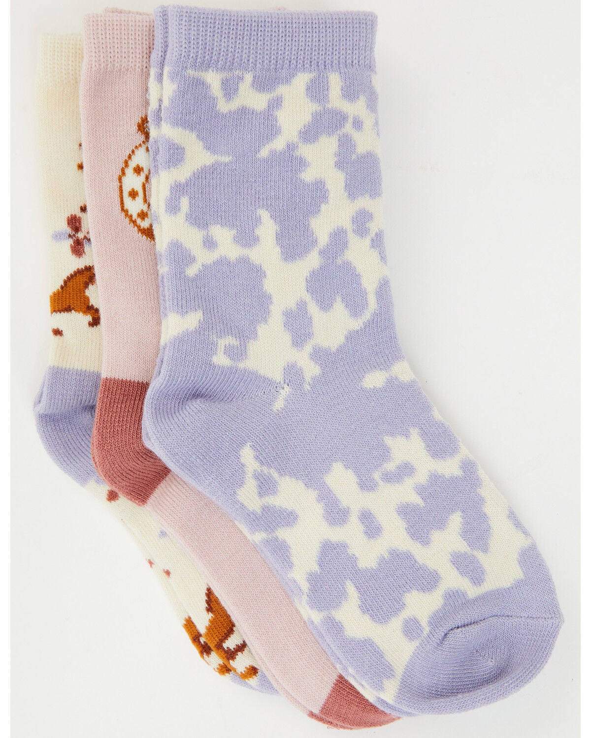 Image #3 - Boot Barn Girls' Horse Icon Crew Socks - 3 Pack, Lavender, hi-res