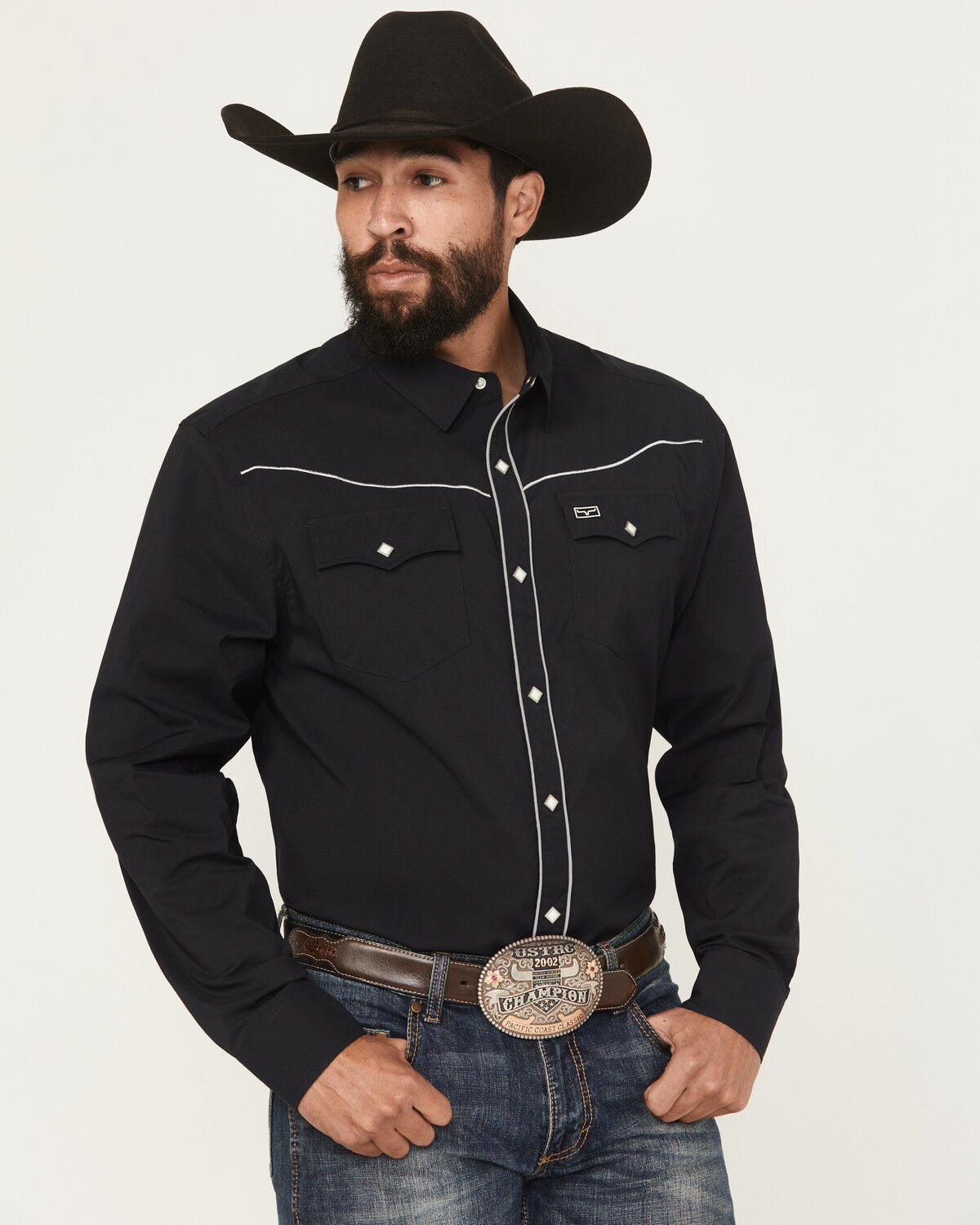 Image #2 - Kimes Ranch Men's Laneboro Solid Long Sleeve Snap Performance Western Shirt, Black, hi-res