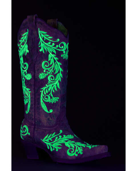 Corral Women's Glow in the Dark Embroidered Western Boots  - Snip Toe, Brown, hi-res