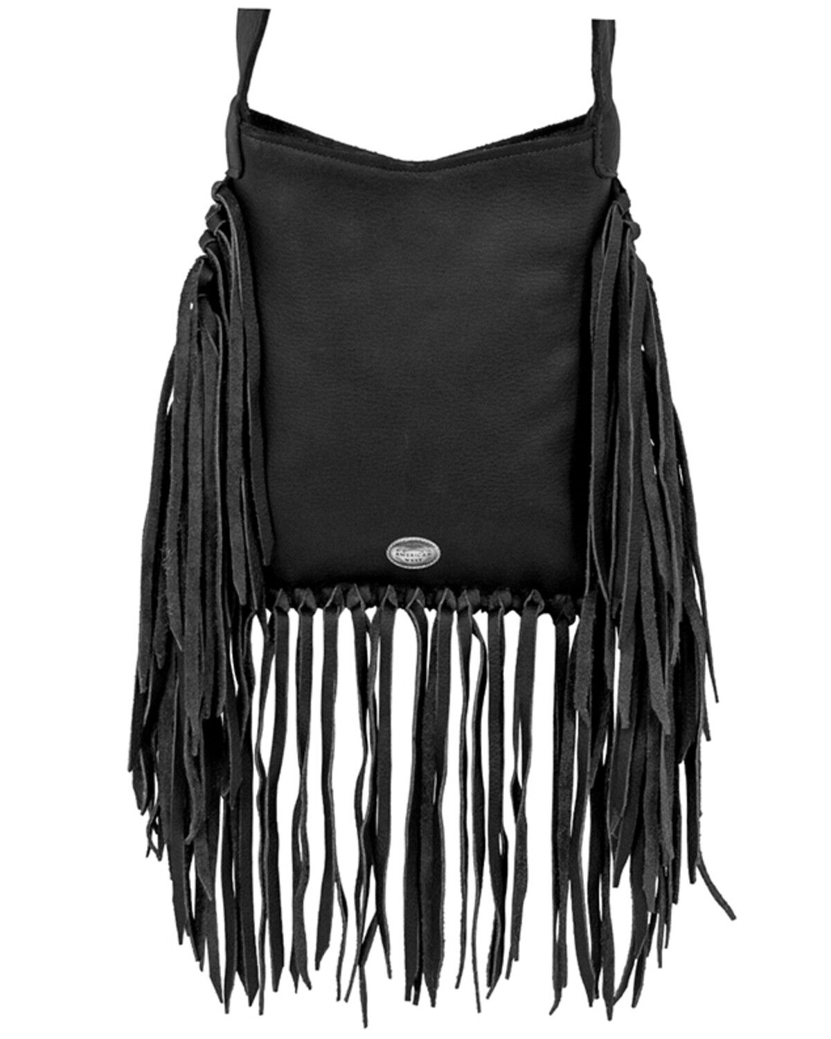 Image #2 - American West Women's Hair-On Studded Fringe Crossbody Messenger, Black, hi-res