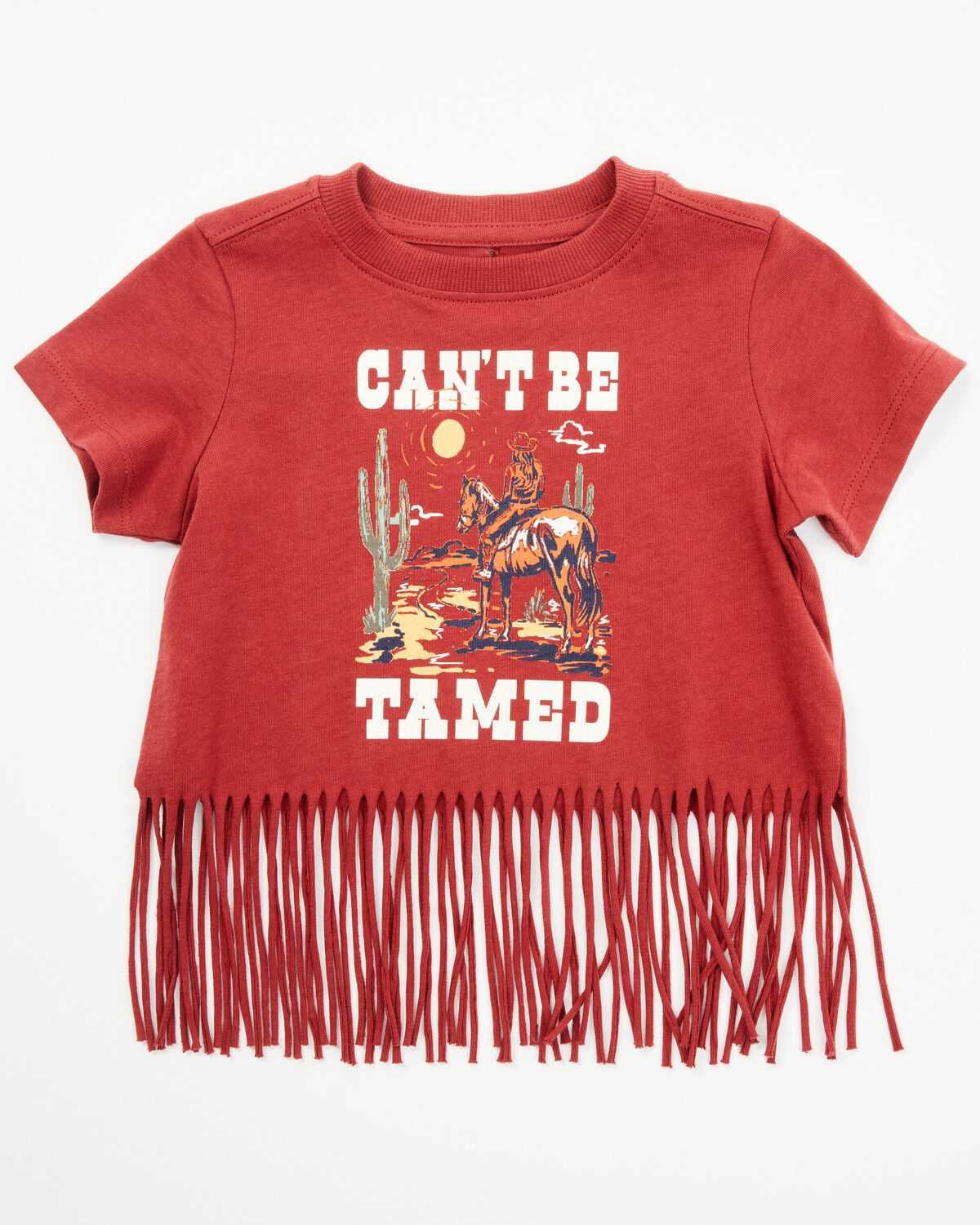 Image #1 - Shyanne Toddler Girls' Can't Be Tamed Short Sleeve Fringe Graphic Tee, Brick Red, hi-res