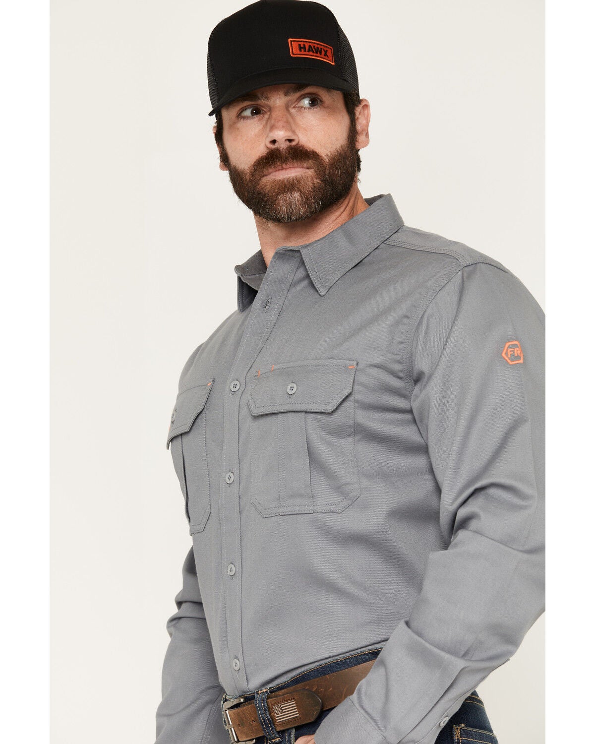 Image #2 - Hawx Men's FR Woven Long Sleeve Button-Down Work Shirt, Grey, hi-res