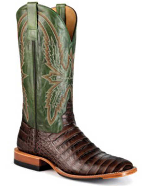 Horse Power Men's Emerald Explosion Caiman Print Western Boots - Square Toe , Chocolate, hi-res