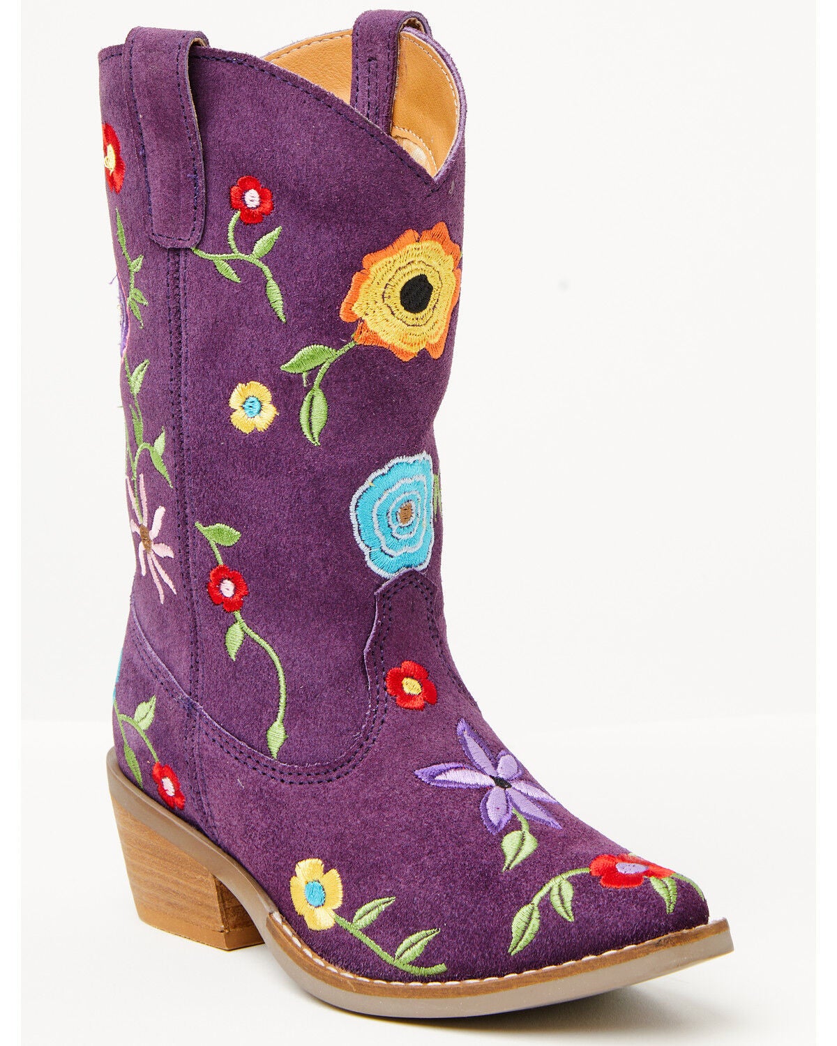 Dingo Girls' Flower Power Suede Western Boots - Snip Toe, Purple, hi-res
