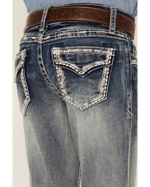 Image #3 - Grace In LA Girls' Medium Wash Border Pocket Bootcut Jeans , Blue, hi-res