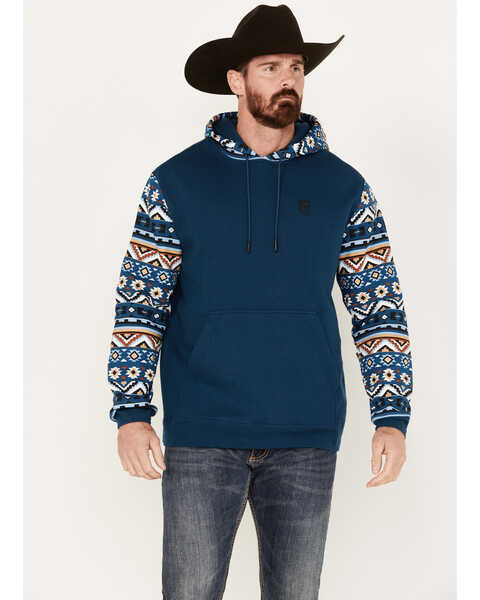 RANK 45® Men's Southwestern Hooded Sweatshirt, Teal, hi-res