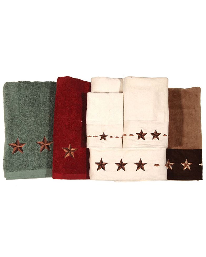 HiEnd Accents Three-Piece Embroidered Star Bath Towel Set - Red, Red, hi-res