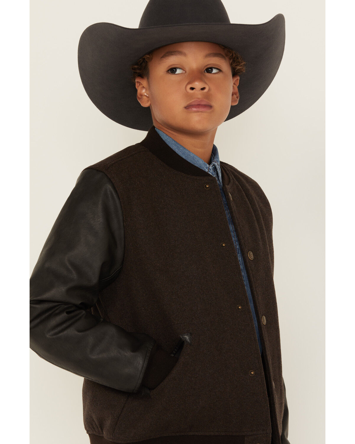 Image #2 - Cody James Boys' Brighton Solid Varsity Jacket, Brown, hi-res