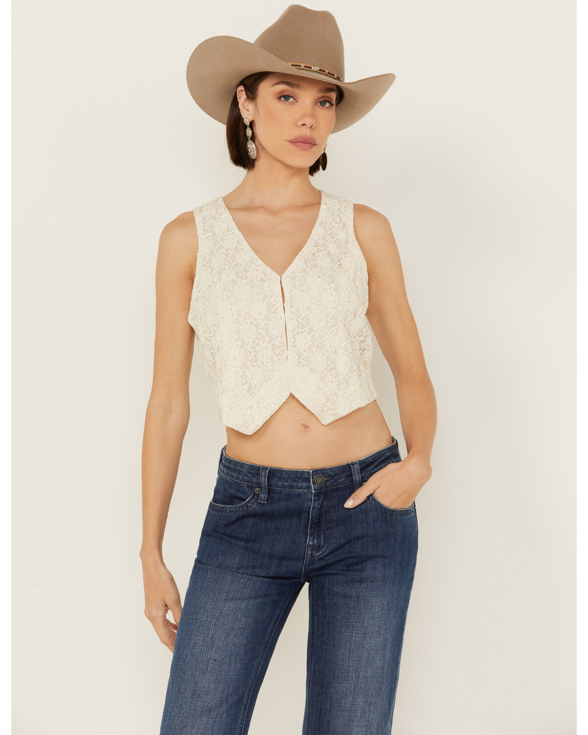Image #2 - Shyanne Women's Beaded Lace Vest, Cream, hi-res