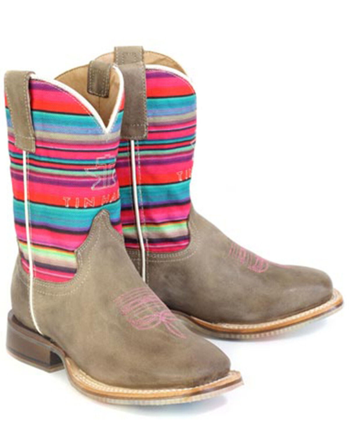 Image #1 - Tin Haul Girls' Happy Serape Striped Western Boots - Broad Square Toe, Tan, hi-res