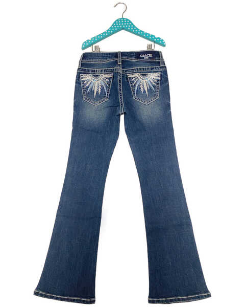 Grace in LA Girls' Medium Wash Burst Pocket Bootcut Jeans , Medium Wash, hi-res