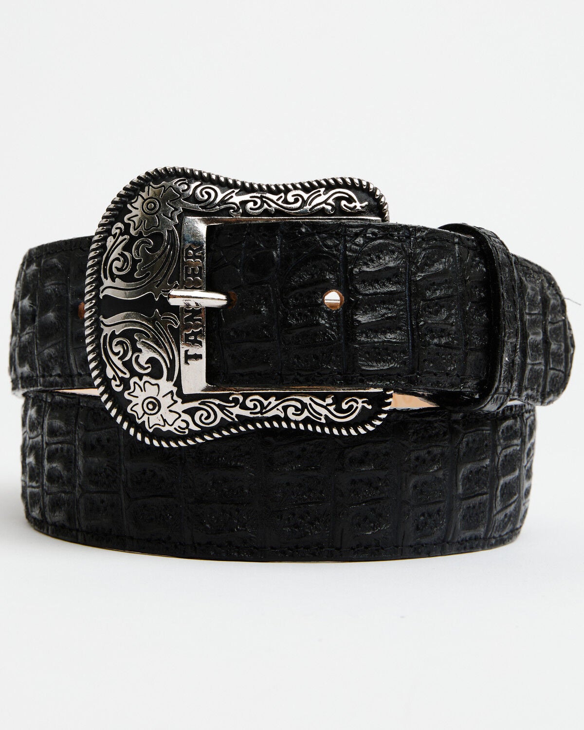 Tanner Mark Men's Caiman Print Leather Belt, Black, hi-res