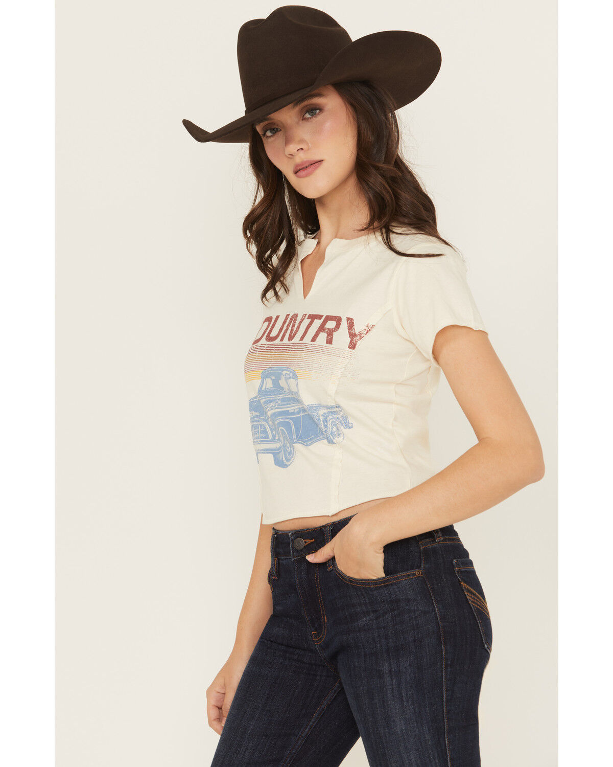 Image #1 - Cleo + Wolf Women's Easton Country Truck Short Sleeve Graphic Tee, Ivory, hi-res