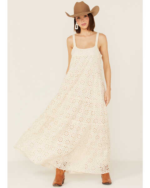 Jen's Pirate Booty Women's Flower Power Eyelet Lace Maxi Dress, Natural, hi-res